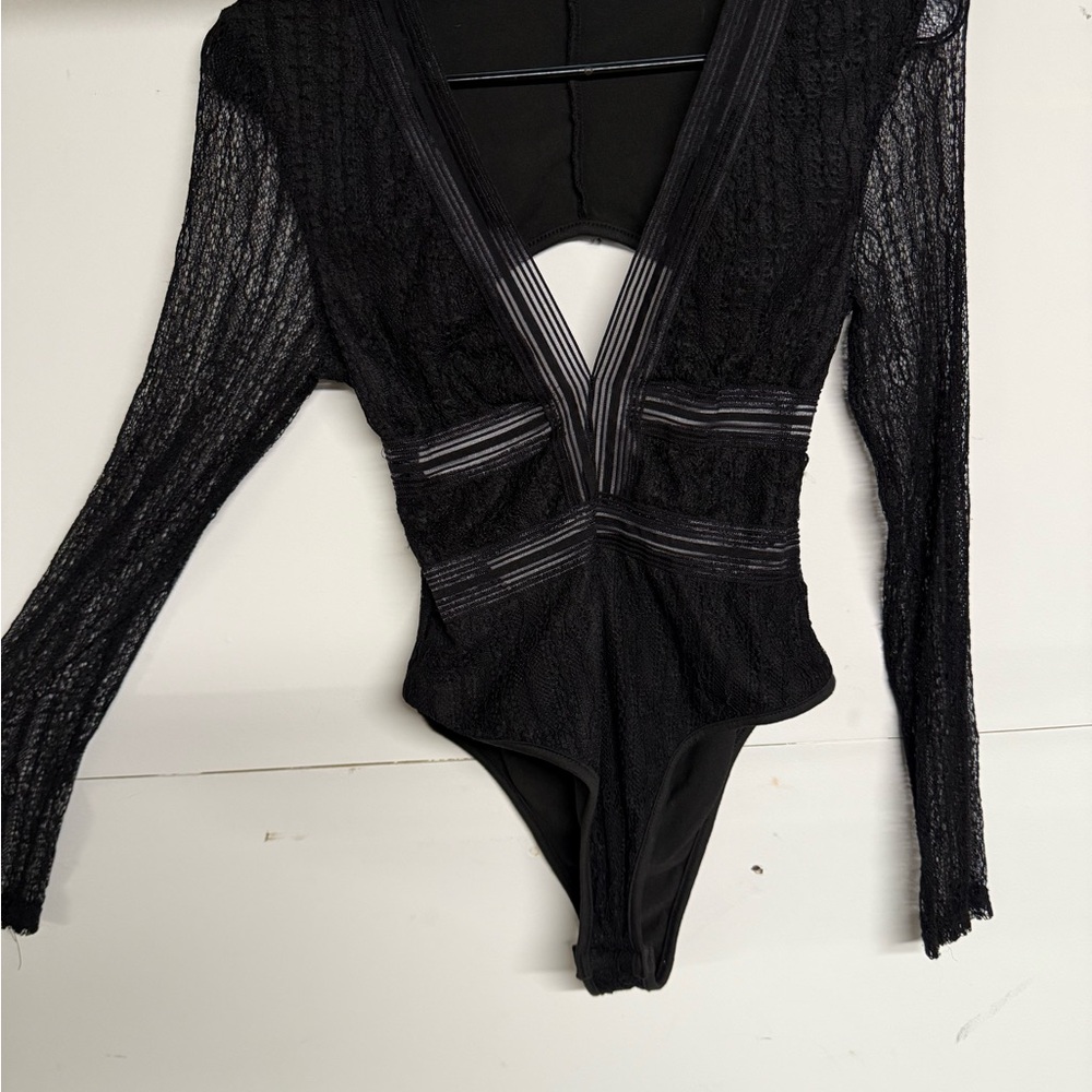 SHEIN Black Lace Detail Bodysuit